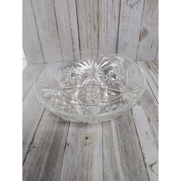 Glass Food Serving Bowl 7 1/4" Lead Glass Starburst - Picture 1 of 4